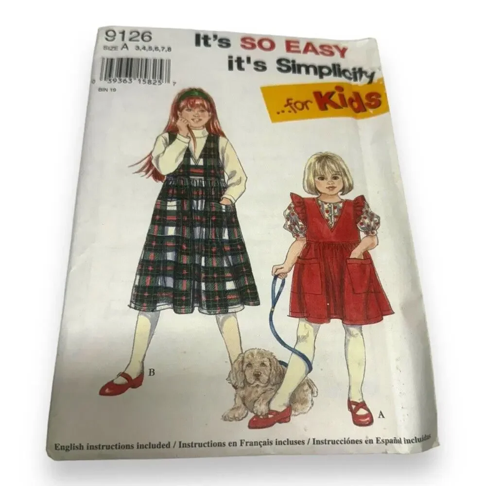 Simplicity 9126 It's‎ So Easy Jumper Girls Sewing Pattern Sz 3 - 8 Uncut Vintage